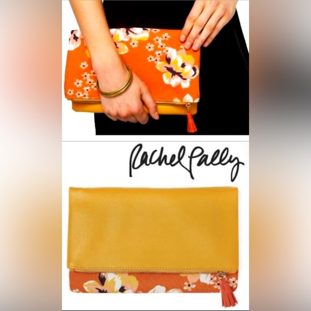 Rachel Pally Zahara Orange Vegan Leather Reversible Fold Over Clutch Bag NWOT